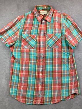 Ralph Lauren Denim & Supply Mens Shirt Medium Pink Blue Plaid Button Up Pockets